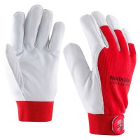 Białawe rękawiczki z koziej skóry z czerwonym tyłem i zimową podszewką