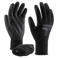 Zwarte polyester montagehandschoen met PU palm coating, eco-versie