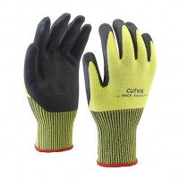 Cut-resistant assembly glove with microfoam nitrile coated palm