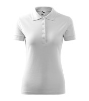 Femme piqué T-shirt avec col, blanc, 200 g/m²