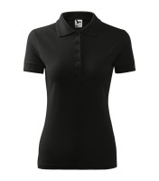 Femme piqué T-shirt avec col, noir, 200 g/m²