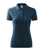 Femme piqué T-shirt avec col, bleu marine, 200 g/m²