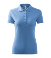 Femme piqué T-shirt avec col, bleu ciel, 200 g/m²