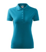 Femme piqué T-shirt avec col, turquoise foncé, 200 g/m²