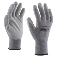 Siva pletena bešavna rukavica od poliestera sa slojem poliuretana na dlanu i prstima, ekonomični model