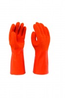 Orange double dipped latex glove, length: 32 cm