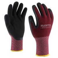 Crvene pletene rukavice od pamuka/spandex-a, umočene u crni penasti lateks na dlanovima, gustina igle 13