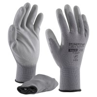 Siva pletena bešavna rukavica od poliestera sa slojem poliuretana na dlanu i prstima, ekonomični model