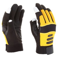 Перчатки механические, с открытыми пальцами на 2 пальцах, желтые, с наладонником