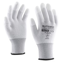 Polyester assembly glove with PU coated fingertips