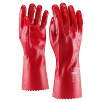 Rode PVC volledig gecoate chemisch bestendige handschoen, 35 cm lang