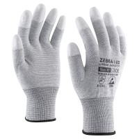 Grijze ESD handschoen met PU vingertop coating, eco-versie