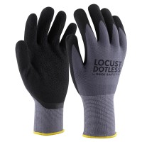 Sive najlon/spandex rukavice, umočene u crni mikro-penasti nitril na dlanovima, sa PU tačkicama na dlanu