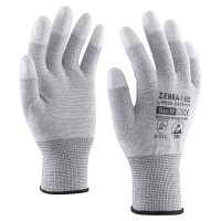 Carbonfaser-Polyester-ESD-Handschuhe mit PU-beschichteten Fingerkuppen, Economy-Version