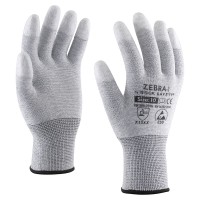 Антистатические (ESD) перчатки из полиэстера с поклытием ПУ на кончиках пальцев